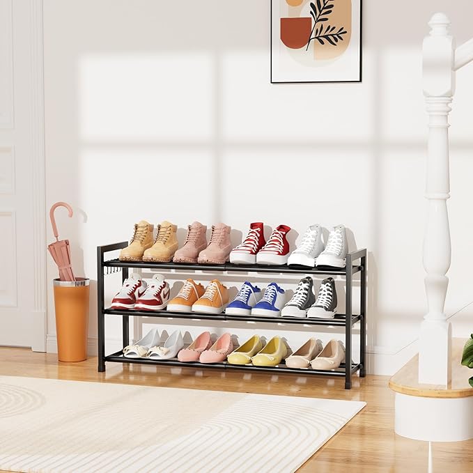 Expandable Shoe Rack for Closet Adjustable Metal Shoe Rack for Entryway 18.5"-33" Free Standing Shoe Organizer 12 Pairs with 