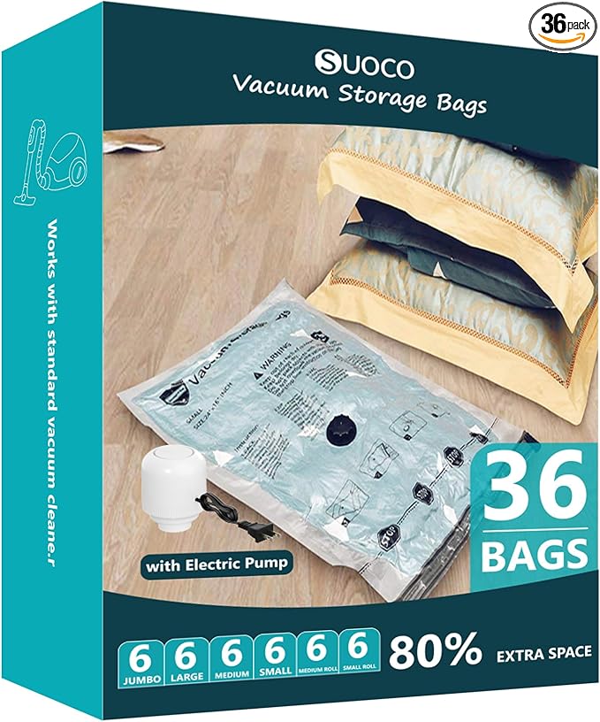 Vacuum Storage Bags with Electric Pump, Compression Packing Bags for Travel Luggage, Space Saver for Clothing Clothes Bedding