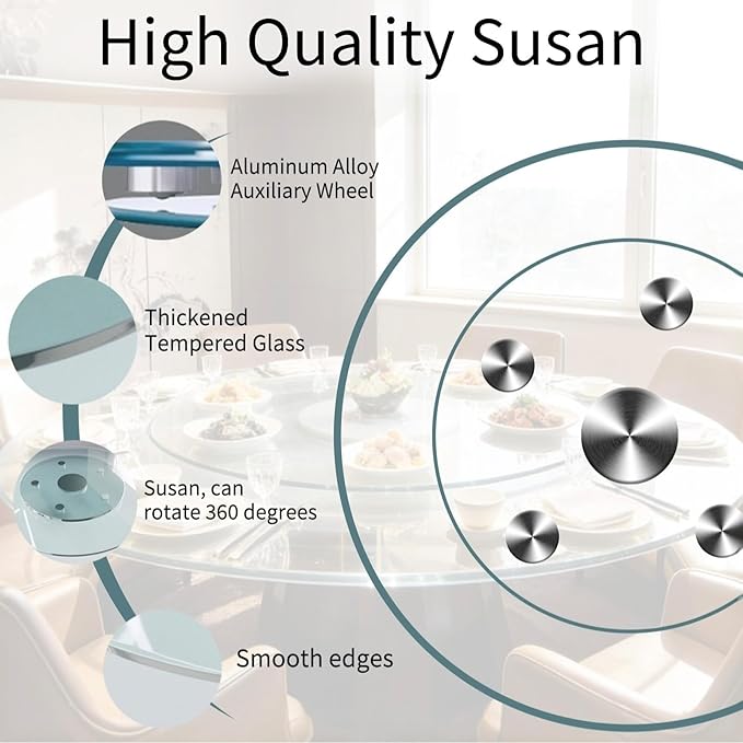 40" Glass Lazy Susan for Dining Table, Glass Turntable Table Centerpiece with 6 Rotating Wheels, 360° Smooth and Silent Spin 