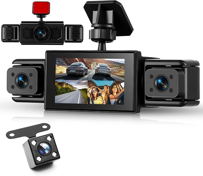 360° Dash Cam Front and Rear Inside Left Right, 4 Channel FHD 1080P Dash Cam for Cars, 3 Inch IPS Dashcams with Night Vision,