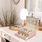 2-Layer Jewelry Box for women, jewelry organizers and storage with Removable Jewelry Tray, vintage quilted top Lockable Jewel