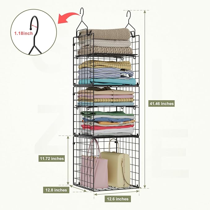 X-cosrack Hanging Closet Organizer and Storage - 5-Tier Closet Storage Organizer Baskets for Clothes & Adjustable Collapsible