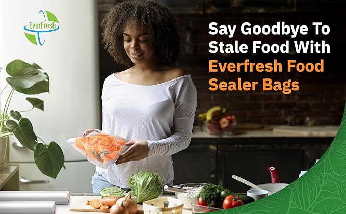 EverFresh 11" x 25' Vacuum Sealer Rolls, 4 Pack | 15% THICKER Embossing | Compatible with FoodSaver Machines, BPA Free, Comme