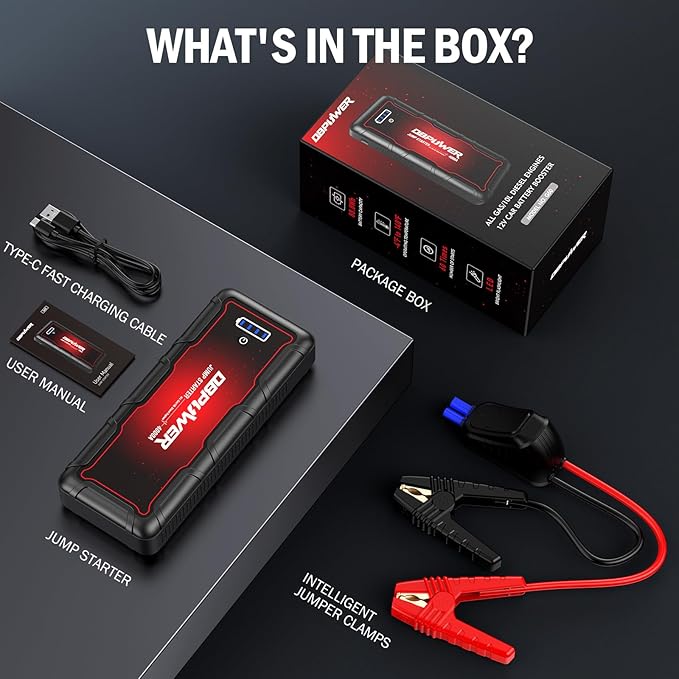 DBPOWER Jump Starter 4000A Peak 88.8Wh Portable Car Jump Starter (Up to All Gas/10L Diesel Engine) 12V Auto Battery Booster