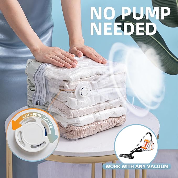 6 Pack Vacuum Storage Bags, Cube Combo (3 Jumbo+3 Medium), Vacuum Seal Bags for Clothing, Bedding, Blanket, Space Saving Clos