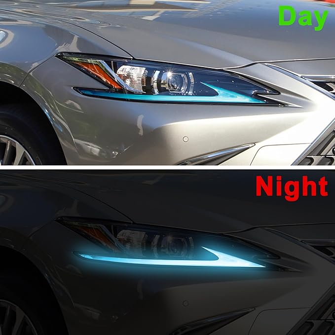 TOMALL 2 Pair Headlight Daytime Running Light Rearview Mirror Light Vinyl Films Smoke Tint Compatible with Lexus 2018-2020 Light Transmission Tint Wrap Exterior Sticker Decorations Trim (Blue)