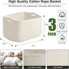 ICERZCZ Large Storage Baskets for Organizing Shelves, Woven Cotton Rope Bins for Baby Nursery Organization, Book Toy Towel Or