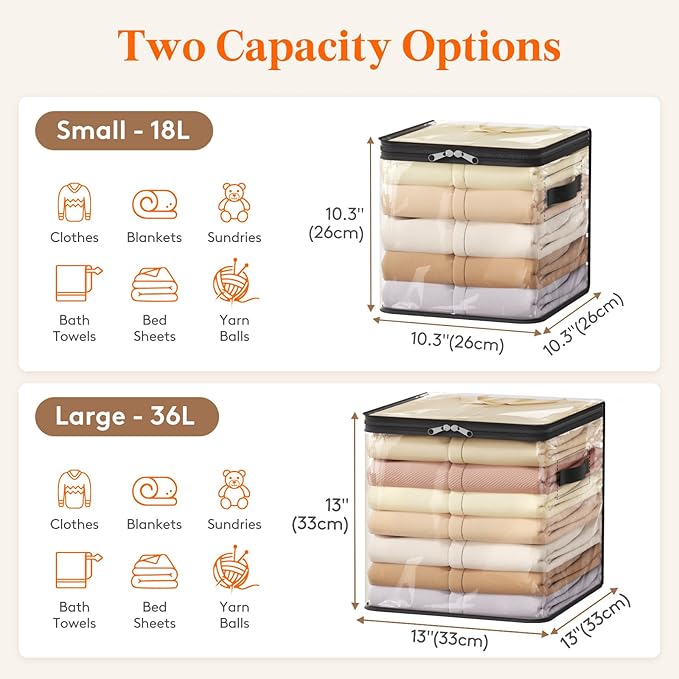 Lifewit 6 Pack Clear Clothes Storage Bags, 11 Inch Clear Cube Storage Bins, 18L Vinyl Foldable Moving Bags with Zipper, Stora