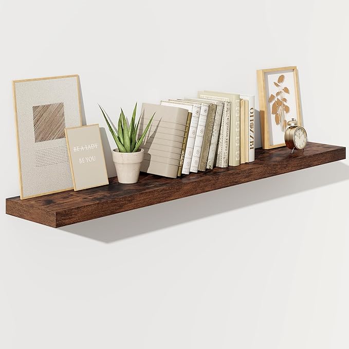 Fun Memories 55 Inch Floating Shelves for Wall, Fireplace Mantel Shelf with Invisible Heavy Duty Bracket, 8 Inch Deep Storage
