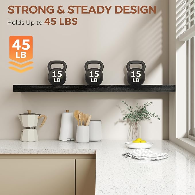 Dreamland Black Floating Shelves 48 Inch Long,8 Inch Deep Floating Shelves,48" W x 8" D Wall Shelves for Bedroom,Living Room,