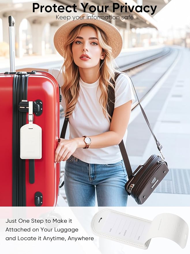 Luggage Tags Built-in Anti-Loss Tracker, Luxury Leather Luggage Tags for Suitcase, Travel Bags, Backpacks, Travel Organizer f