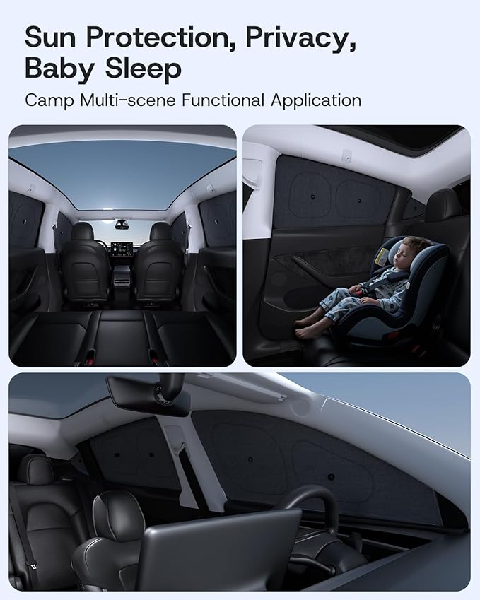 Upgrade Side Window Sunshade for Tesla Model Y (Juniper) 2020-2026 [100% Sun Blockage & Plush Cotton-Linen Fabric] Perfect Camping & Privacy Shade Set for Tesla Model Y Accessories 7Pcs