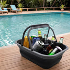SAMMART SAMMART 9.2L (2.37Gallon) Collapsible Tub with Handle - Portable Outdoor Picnic Basket/Crater - Foldable Shopping Bag - Space Saving Storage Container (1, Grey/Black)