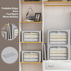 CYhom 4 Pack Clothes Storage Bins - Oxford Fabric Metal Frame Storage Box - Foldable Stackable Container Organizer Set with C