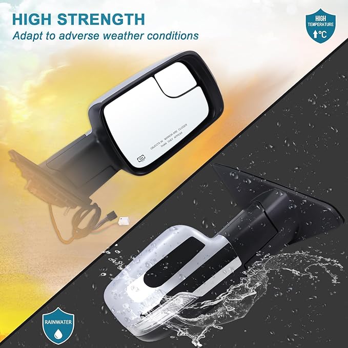 Right Passenger Side Mirror Compatible With 2019 2020 2021 2022 2023 2024 2025 2026 Ram 1500 With Power Folding Power Glass Heated Turn Signal Puddle Light Chrome Replace#68276500AH(8+2Pins)