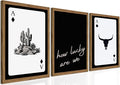 Western Wall Art Set of 3, Southwestern Cowboy Playing Card Wall Decor, Longhorn Bull Skull and How Lucky are We Poster Canva