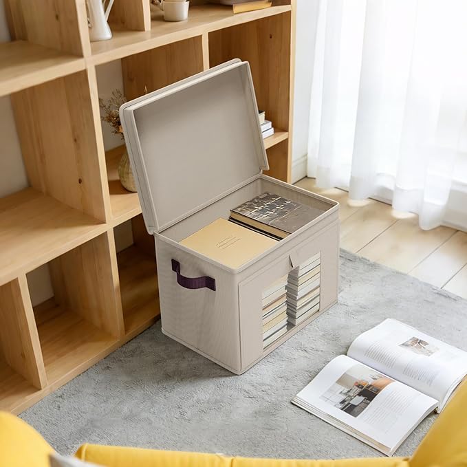 Univivi Storage Bins with Lids, Large Closet Organizers and Storage with Handles & Window, Foldable Fabric Storage Cubes with