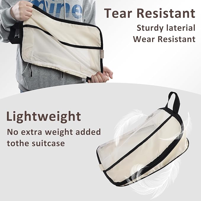 U+U 4 Set Compression Packing Cubes - Ultralight Cream Travel Organizers, Space-Saving Suitcase Organizer, Expandable Packing