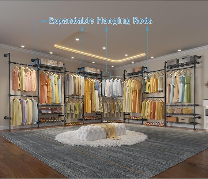 Timate F4 Wall Mounted Clothes Rack Industrial Pipe Clothing Rack for Hanging Clothes, Expandable Garment Rack Heavy Duty War