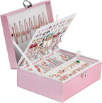 BOOVO Earring Jewelry Box For Women Girl Stud Organizer, 4 Layers Girl Jewelry Organizer Box With Lock Earring Holder Organiz