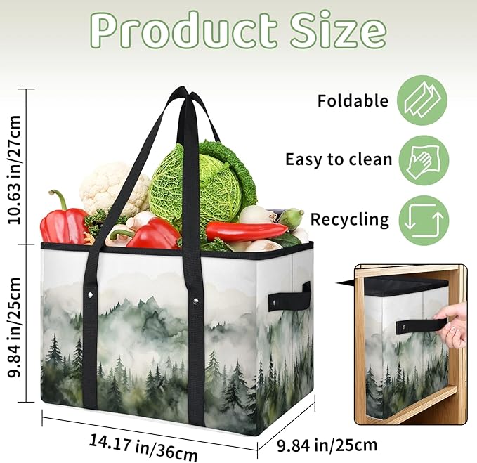 Reusable Grocery Bags Heavy Duty Shopping Bags Foldable Large Tote Bags with Long Handles & Hard Bottom