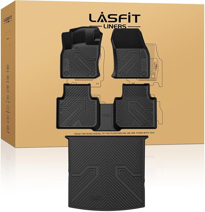 LASFIT Floor Mats for Volkswagen VW Tiguan 2018-2024 (Fit 5 Seats), All Weather TPE Custom Fit Car Mats for 1st & 2nd Rows Floor Liners & Trunk Mats for VW Tiguan Accessories, Easy to Clean, Black
