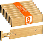 Lifewit 4" High 8 Pack Bamboo Drawer Dividers 43-54cm/17-21.5" Adjustable Wooden Drawer Organizer for Clothes/Utensils, Expan