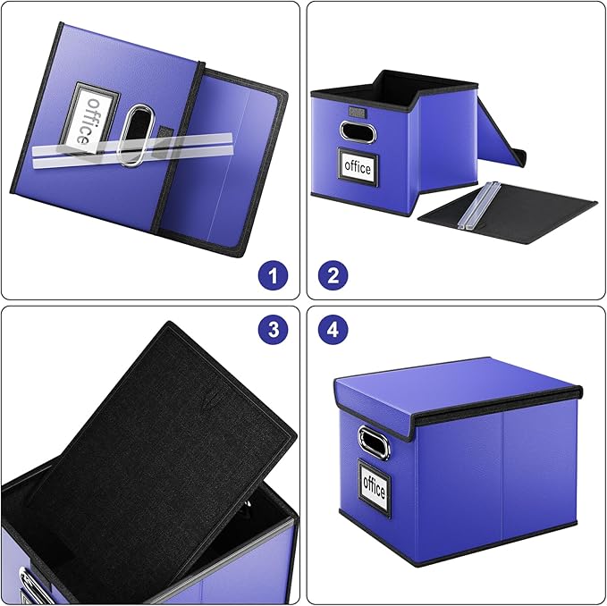 Huolewa Decorative Leather File Organizer Storage Boxes with Lids Set of 4, Document Boxes Organizer, Filing Boxes, Decorativ