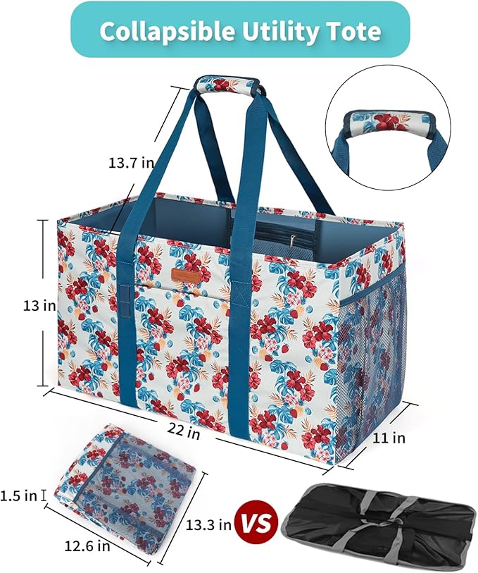 WONDAY Extra Large Reusable Grocery Bag Carrier with Handle, Thirty One Utility Tote Foldable for Shopping and Beach