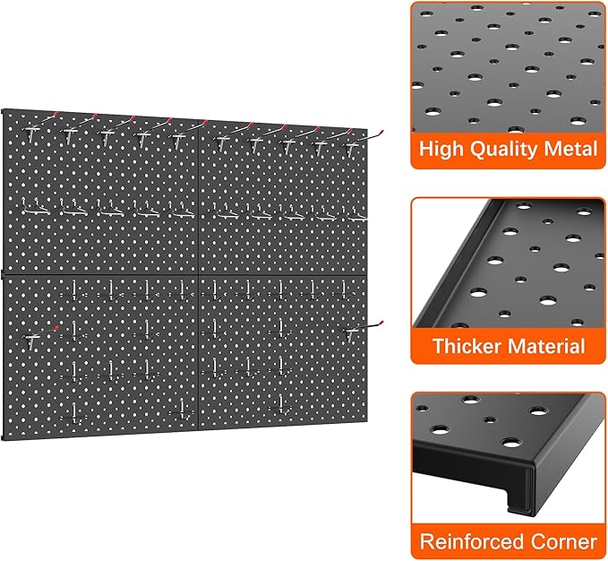TORACK 4 PCS 12"x16" Metal Pegboard Panels for Garage, Workbench, Shop, Tool Organizer Peg Board with 1/8" & 1/4" Holes, Modu
