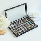 Stratalife Jewelry Organizer 40 Grid Gray Black Jewelry Tray with Clear Dust-proof Lid Velvet Earring Organizer Necklace Ring