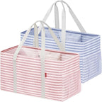 LHZ.K Standing Extra Large Utility Tote Bag 2 Pack, Foldable Reusable Grocery Bags with Metal Wire Frame & Hard Bottom Board