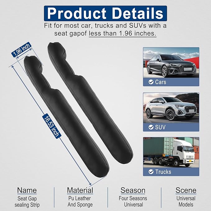 Urehepo 2 pcs Leather Car Seat Gap Filler Organizer, Interior Car Accessories to Stop Things from Dropping for Car SUV Truck Camper, Fill The Gap Between Seat and Console - Black