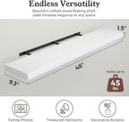 Floating Shelves for Wall, 9.3" Deep Wall Mounted Wood Shelves for Bathroom, Bedroom (White, 48)