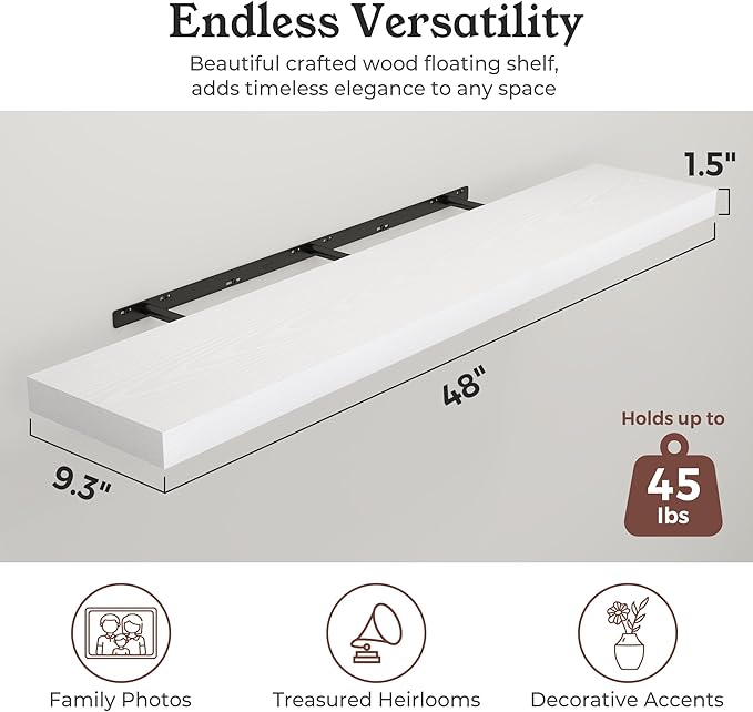 Floating Shelves for Wall, 9.3" Deep Wall Mounted Wood Shelves for Bathroom, Bedroom, Living Room, Kitchen, Hanging Shelf for