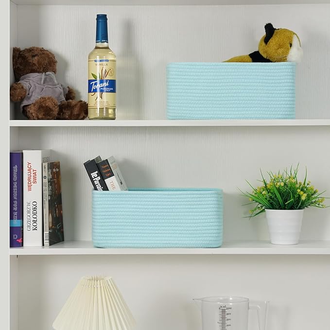 3-Pack Small Storage Baskets for Organizing | Woven Shelf Toy Basket | Rope Baskets for Gifts Empty | Closet Organizer Bins w