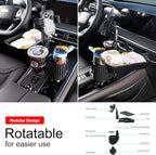 Car Large Cup Holder Expander, 4-in-1 Cupholder Extender with Phone Holder & Swivel and Detachable Snack Food Tray Table for 