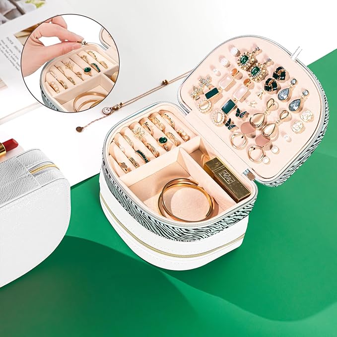 ProCase Travel Size Jewelry Box, Medium Portable Seashell-Shaped Jewelry Case, 2 Layer Jewelry Organizer in PU Leather for Wo