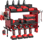 Power Tool Organizer Wall Mount with Charging Station, Garage Storage Rack for Cordless Drill, Tool Battery, Bit and Screwdri