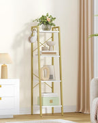 Hzuaneri Ladder Shelf, Bookshelf Bookcase, Freestanding Corner Storage Shelve with 2 Hooks for Home Office, Living Room, Kitc
