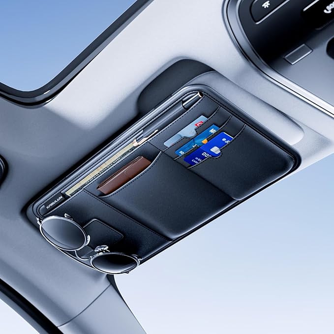Sun Visor Organizer, Multi-Pocket Sun Visor Organizer for Car, SUV and Truck, Sun Visor Glasses Holder Card Holder Driver License Registration Pen Cell Phone Bill Ticket Key Document Holder1