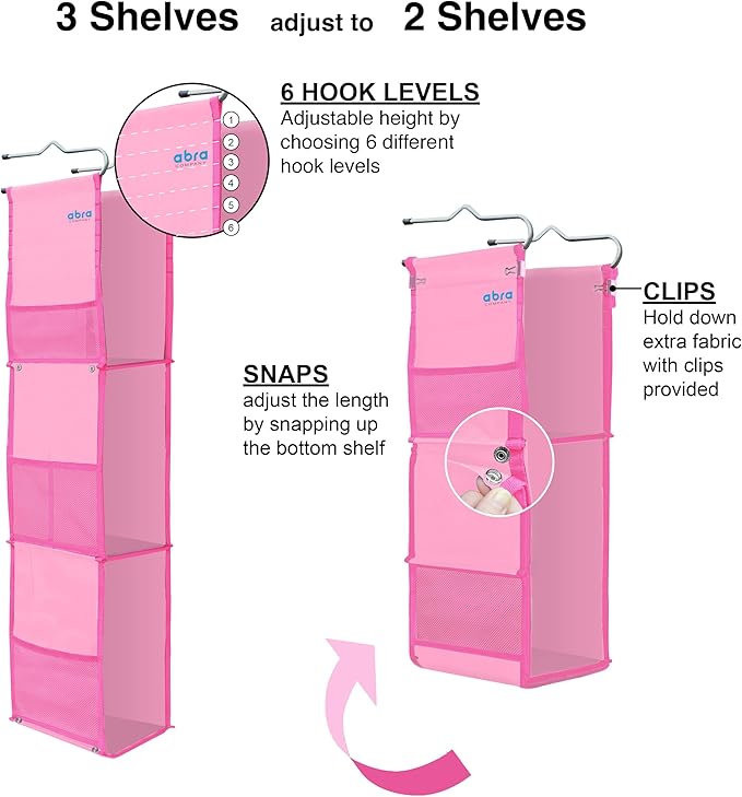 ABRA® 3 Shelf Hanging Locker Organizer for School, Gym, Work, Storage | Deep Shelves 6”x 9”| Eco-Friendly Fabric Healthy for 