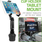 Cellet Universal Car Cup Holder Tablet Mount – Adjustable Gooseneck Stand for iPad, Galaxy, Kindle, Smartphones & More – Stable Base Fits Cup Holders 2.5"-4" for Front & Back Seat Use