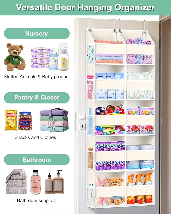 UVIAHOMI Heavy Duty Over The Door Organizer 5 Tiers, Extra Large Behind Door Storage of 10 Big Front & 10 Mesh Pockets, 80lb 