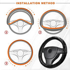 Leather Car Steering Wheel Cover, 15 Inch Anti-Slip Crocodile Pattern Steering Wheel Wrap with Rose Grain, Comfortable Grip W