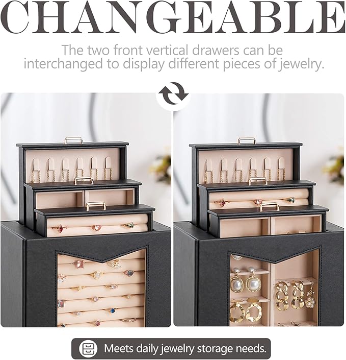 Homde Jewelry Organizer with Transparent Window Necklace Hooks Gift for Women Jewelry Box Display Case for Necklaces Rings Ea