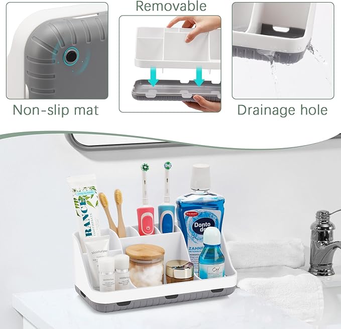 GFWARE Toothbrush Holders for Bathrooms Countertop Organizer - Kids Electric Toothbrush and Toothpaste Holder Detachable 7 Sl