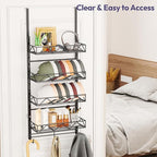 SWTYMIKI Over Door Hat Organizer - 5 Tier Wall Mounted Hat Rack with 4 Adjustable Metal Basket and 3 Hooks, Hanging Baseball 