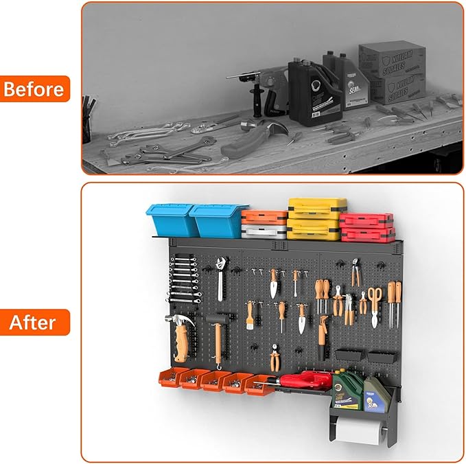 TORACK Metal Pegboard Wall Organizer 4ft Wide, Tool Storage Pegboard System for Garage with Accessories, Wall Mount Storage B