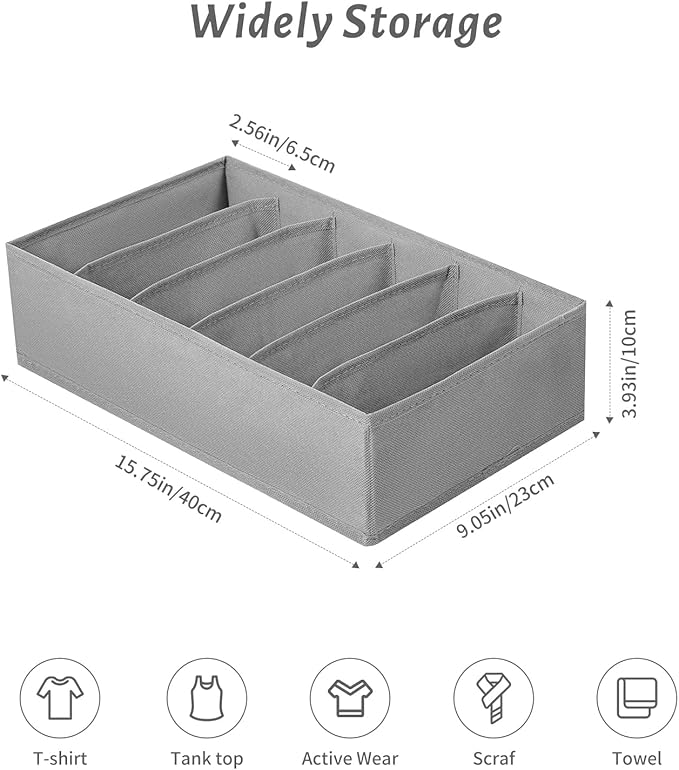 4 Packs T-shirt Drawer Organizers for Clothing,6 Grids Compartment Wardrobe Storage Box, Washable Clothes Organizer for Folde
